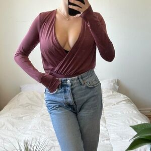 Burgundy long sleeve wrap bodysuit